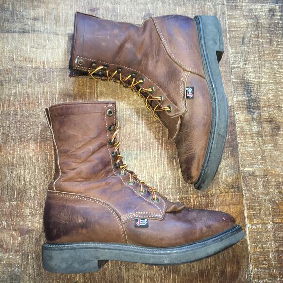 Justin Conductor 8" Western Work Boots Brown Mens 8.5 D 706 Keltie Leather USA - Picture 4 of 16